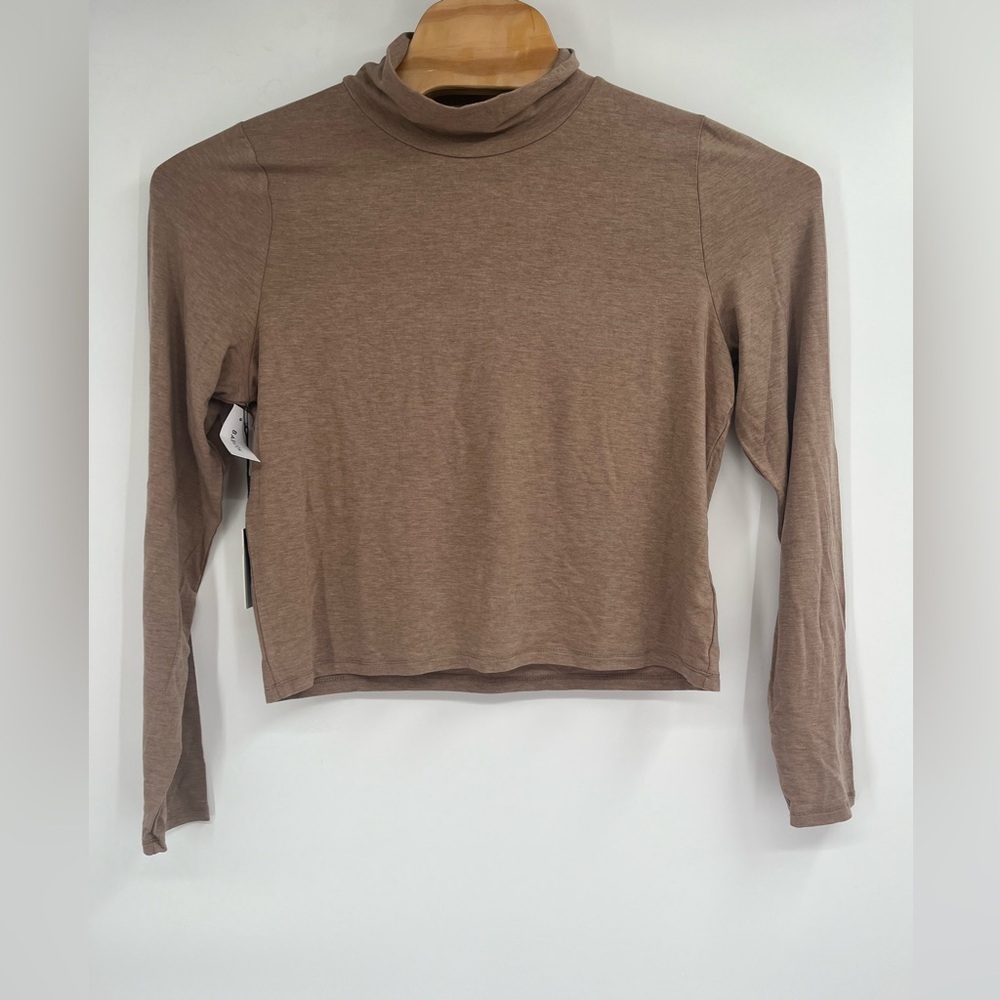 Babaton Aritzia Women Brown Long Sleeve Everyday Mock Neck Cropped Shirt NWT 2XL